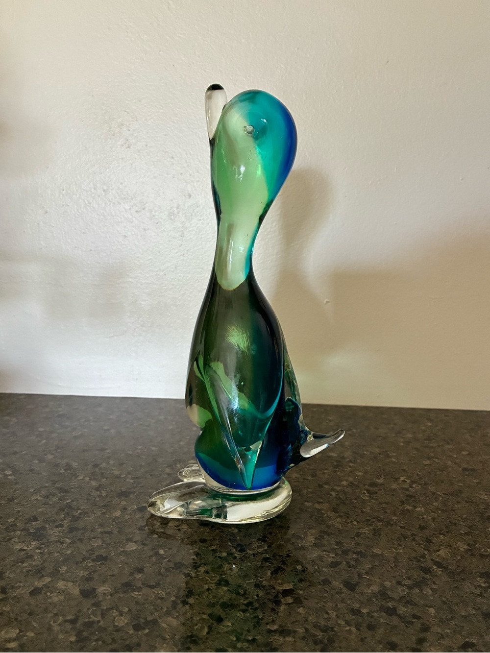 Murano Green Blue Glass Duck Sculpture
